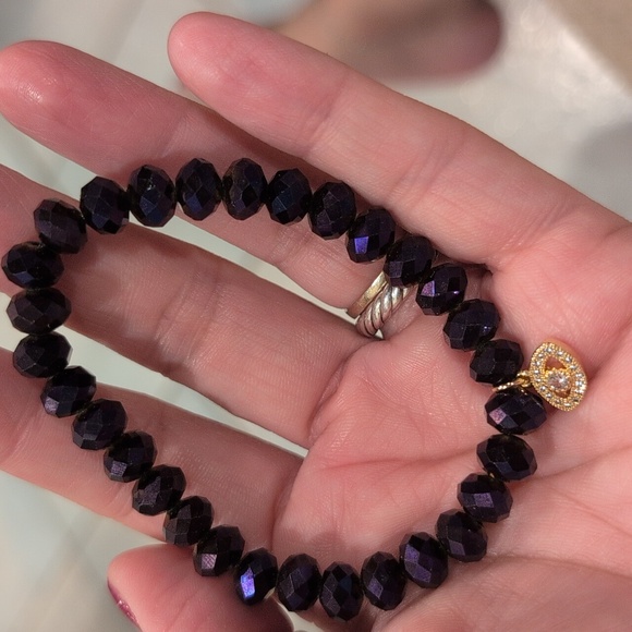 Budhagirl Elegant Purple Beaded Bracelet with Eye Charm - Picture 2 of 3